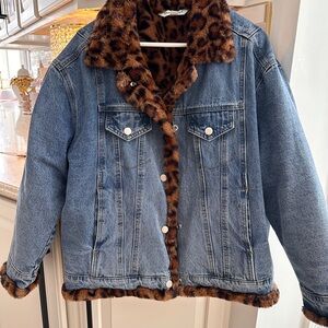 Levi's Blue Denim Jacket with Leopard Print Lining